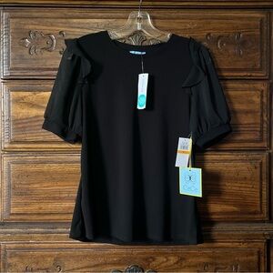 CeCe Black Blouse with Ruffle Sheer Sleeves
